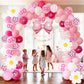 126 Pcs Pink Balloon Garland Arch Kit, Hot Pink Rose Red Balloons For Cartoon Themed Birthday Party Decorations Girls Kids Gatherings Party Supplies