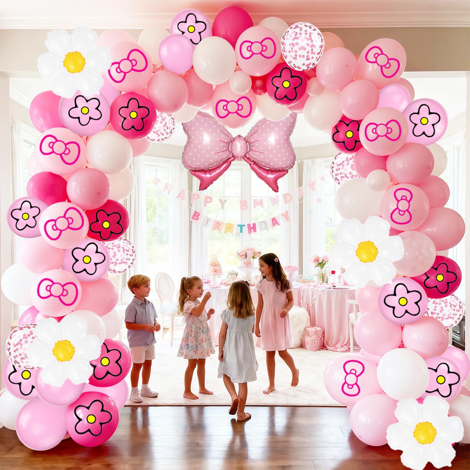 126 Pcs Pink Balloon Garland Arch Kit, Hot Pink Rose Red Balloons For Cartoon Themed Birthday Party Decorations Girls Kids Gatherings Party Supplies