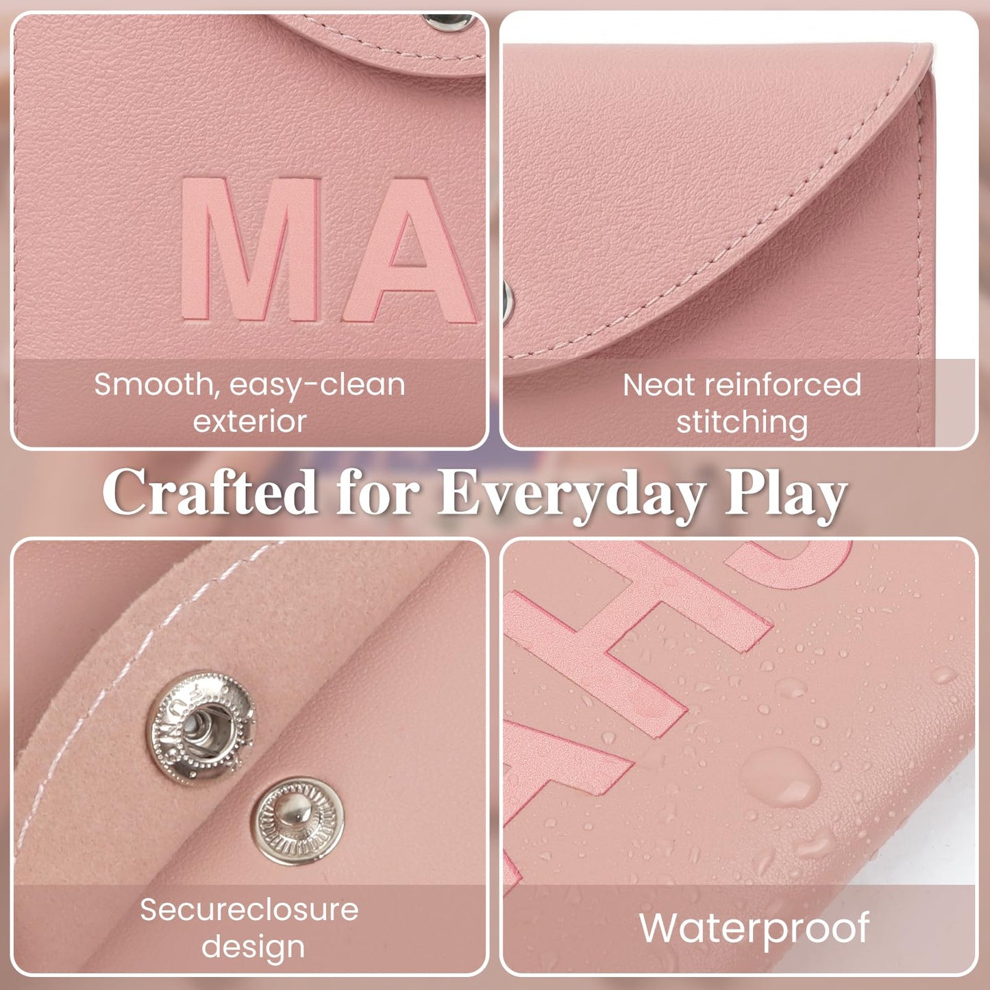 YCQDDA Mahjong Card Holder Sleeve for American Mahjong Cards, Pink PU Leather Mahjong Card Case Cover, Large Card Sleeve Protector with Snap Closure