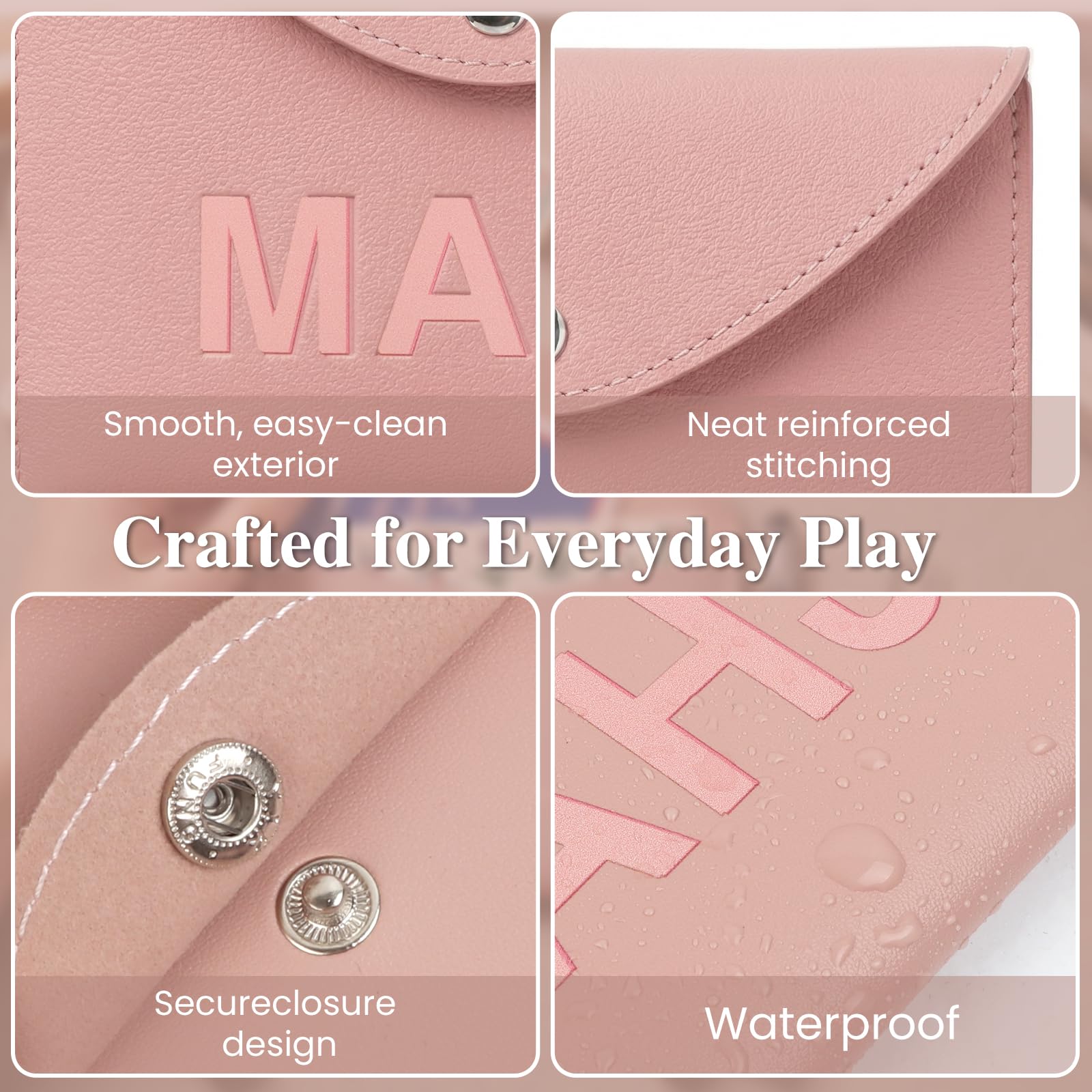 YCQDDA Mahjong Card Holder Sleeve for American Mahjong Cards, Pink PU Leather Mahjong Card Case Cover, Large Card Sleeve Protector with Snap Closure