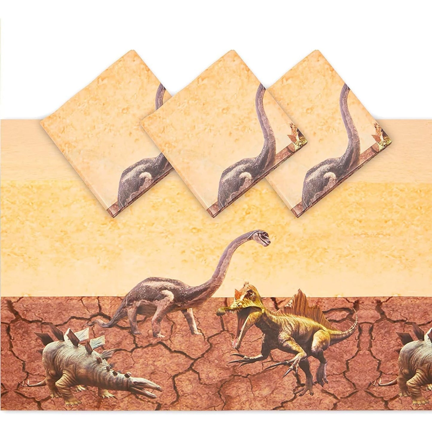 BLUE PANDA Plastic Tablecloth - 54 x 108 in, Brown, 3 Pack - Disposable & Reusable Tablecloth for Dinosaur Birthday Party & Party Decorations