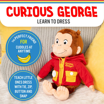 Kids Preferred Curious George Learn to Dress Monkey Stuffed Animal Plush Toys Soft Cute Cuddle Plushie Gifts for Baby and Toddler Boys and Girls - 12"