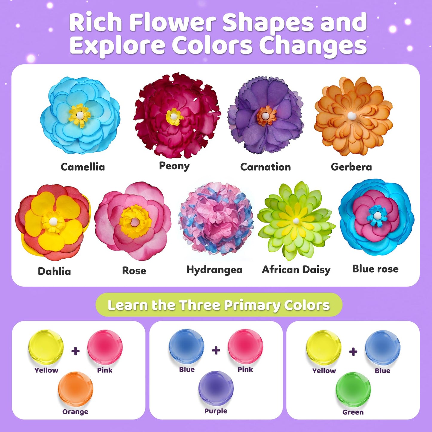 Paper Flower Science Kit, Paper Flower Crafts for Kids, Color Changing Flowers Bouquets DIY Arts & Crafts Set, Class Rewards Birthday Party Favors