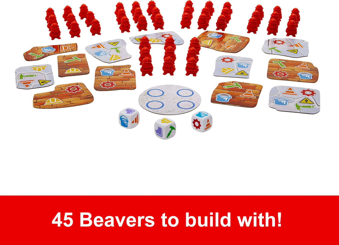 Mattel Games Beaver Building Fun Game for Family Nights, Game Nights, Travel & Camping for 2-4 Players 6 and Up with 45 Beaver Figures, 14