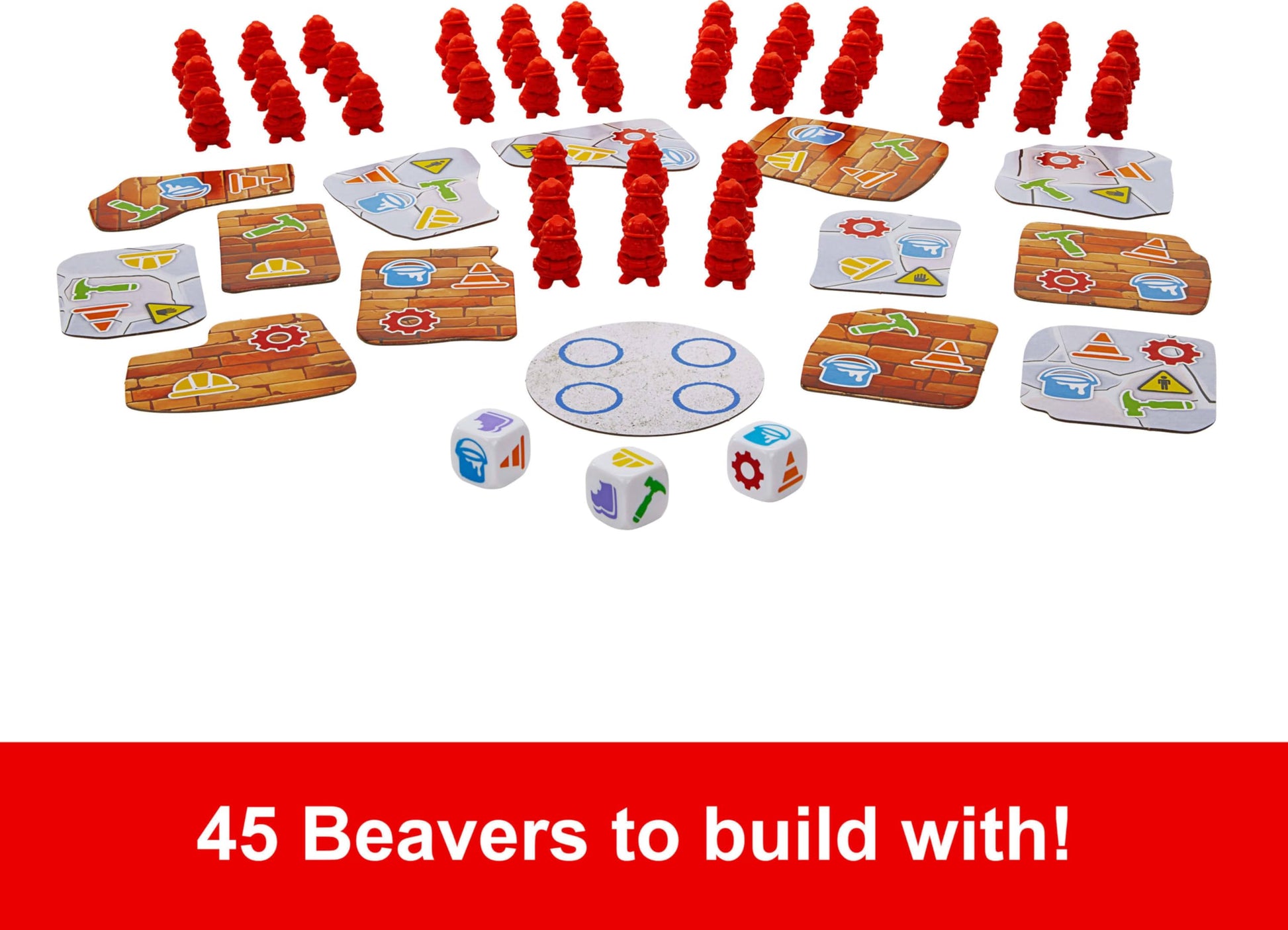 Mattel Games Beaver Building Fun Game for Family Nights, Game Nights, Travel & Camping for 2-4 Players 6 and Up with 45 Beaver Figures, 14