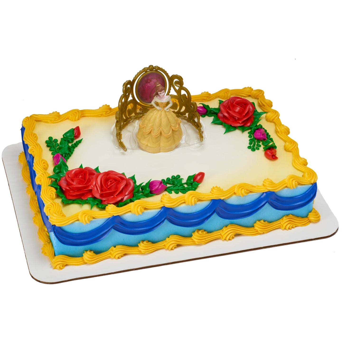 DecoSet® Disney Princess Belle Beautiful As A Rose Cake Topper, 2-Piece Decorations Set with Belle Figurine and Golden Tiara with Spinning Jewel