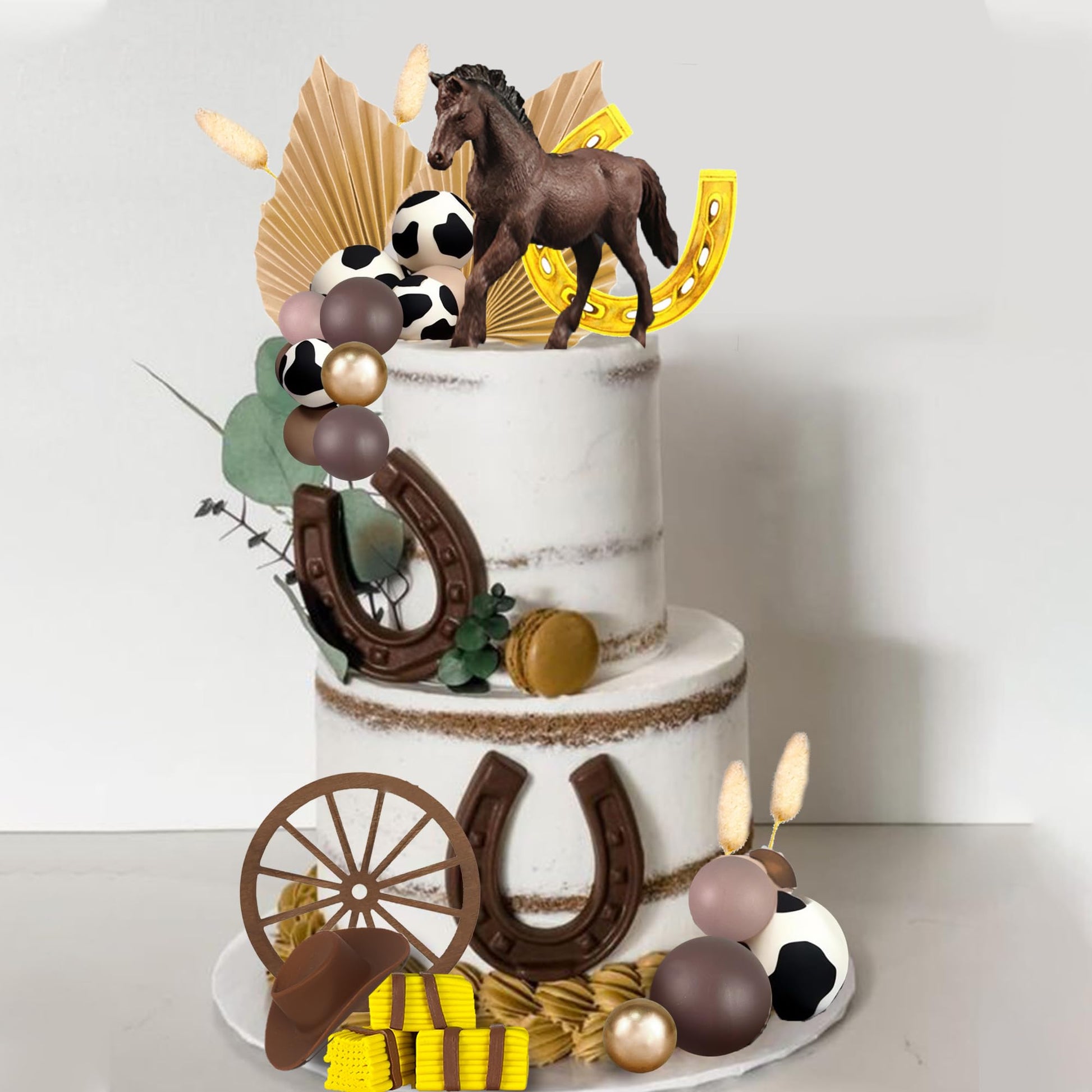 Western Cake Topper Brown Ball Horse Cake Decorations Cow Hat for Western Theme Party Horse Theme Decoration Supplies