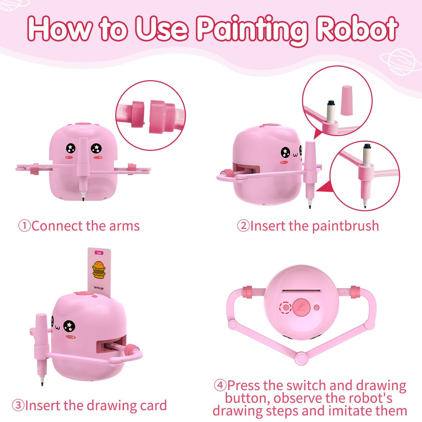 Drawing Robot for Kids, Voice Interactive Educational Drawing Robot, Montessori Painting Learning Toys with 150 Cards, Christmas Birthday Party Gift