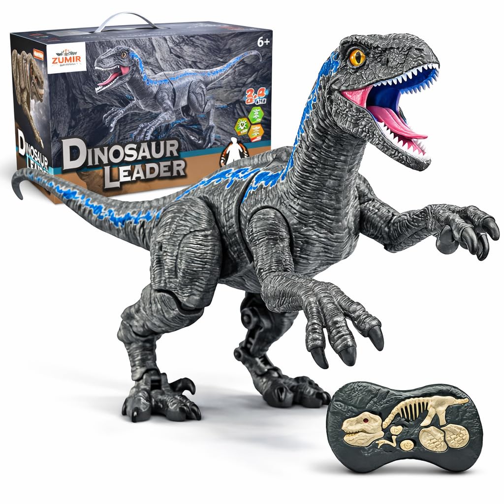 Remote Control Dinosaur Toy for Kids - RC Velociraptor Robot Dinosaur, Walking Robotic Dino with Lights & Roaring Sound, 2.4GHz Electronic Pet Dino