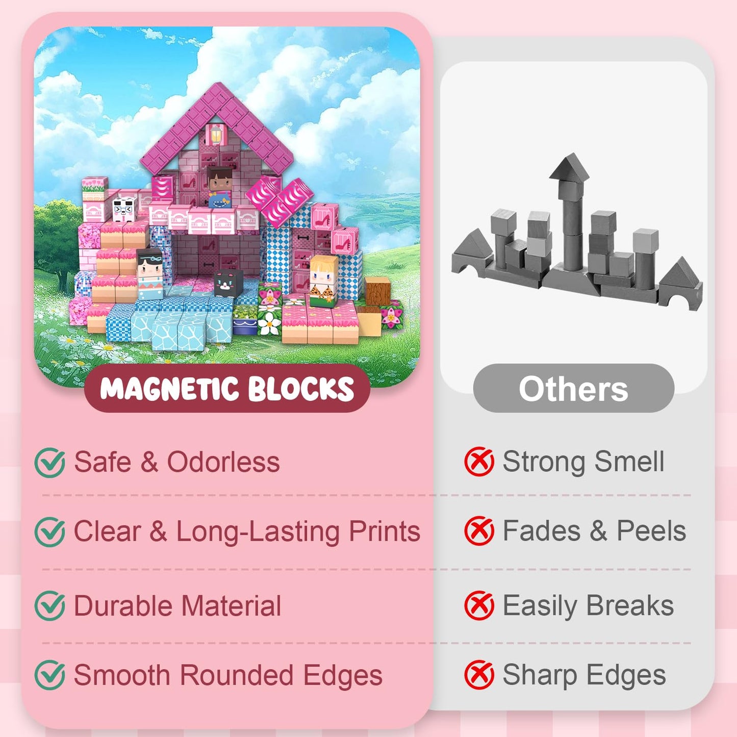 ADAH 216PCS Magnetic Building Blocks for Girls, Pink Princess STEM Toys for Ages 4-8, Creative Educational Building Toys for 3-6 Year Olds, Magic