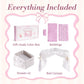 ROBOTIME 18 Inch Doll Bed with Canopy, Wooden Doll Bed with Fabric Storage Drawers, Bedding & Pillow, Pink Doll Furniture for 18 Inch Dolls, Pretend