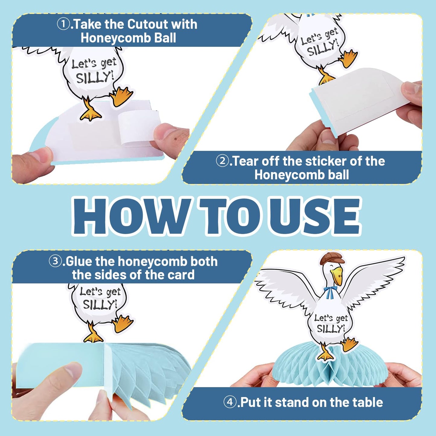 9 Pcs Silly Goose Honeycomb Centerpieces, Silly Goose Party Favors Birthday Party Decorations Silly Goose Centerpieces Decorations Supplies
