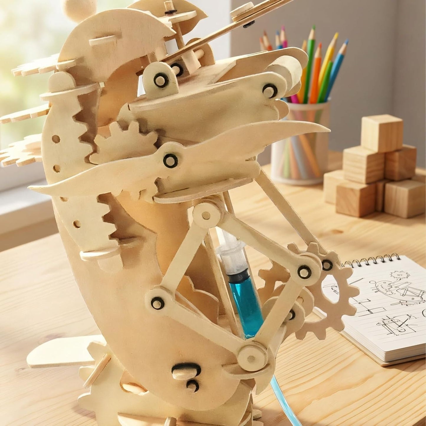 PATHFINDERS STEM Kits- Hydraulic Gearbot - Wooden STEM Building Catapult | Build-It-Yourself Hydraulic Robot with Gears & Launcher | Educational
