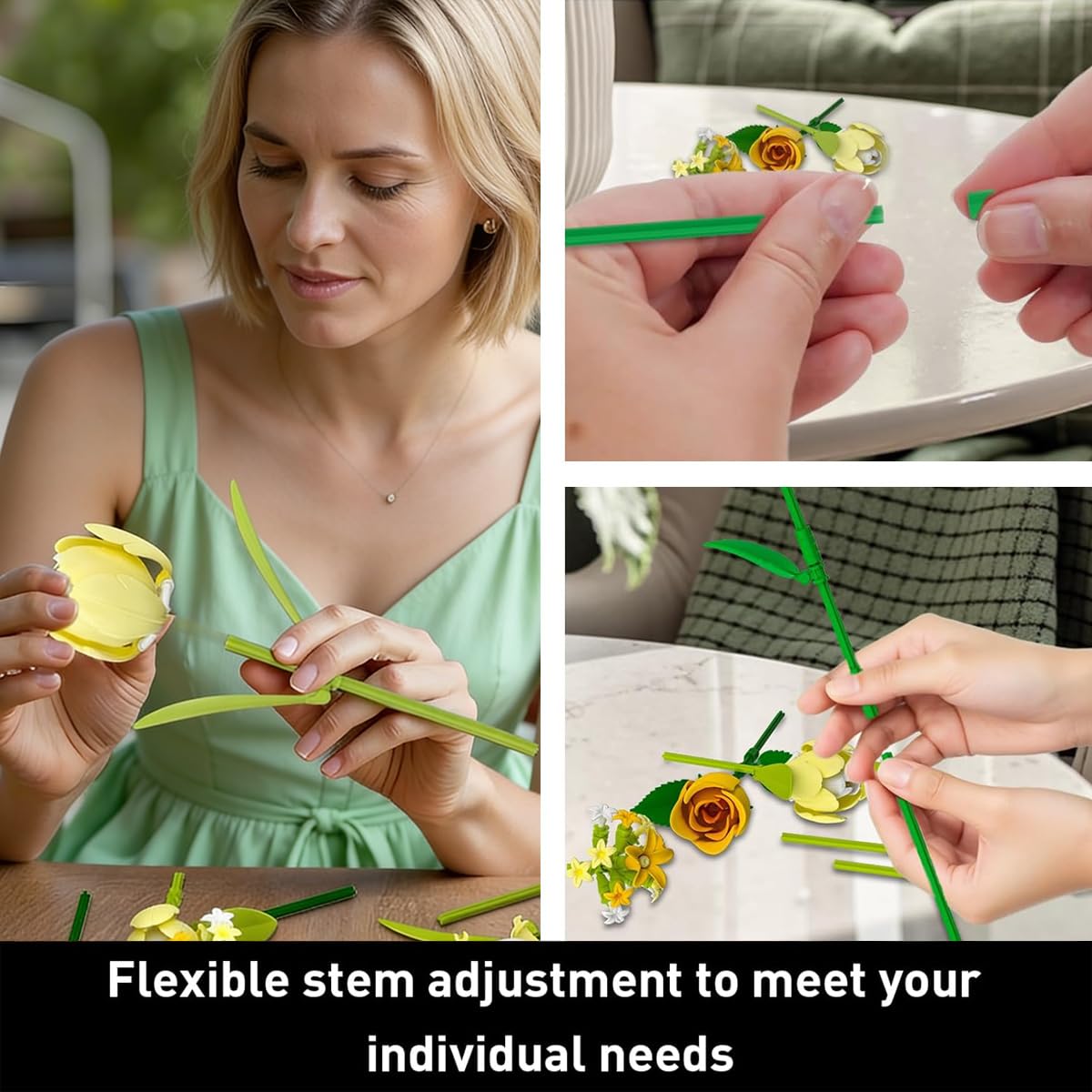 Pink Roses Flower Bouquet Building Set for Adults, Artificial Flower Compatible with Lego Flowers Botanicals, Christmas & Valentine's Day, Birthday