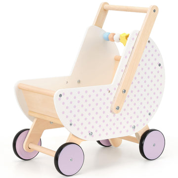 Pillowhale Wooden Baby Walker & Doll Stroller - Adjustable Handle Push Cart, Anti?Tip, Quiet Wheels, Pretend Shopping Cart - Montessori Wooden Walker
