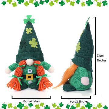 QINYIER St Patricks Day Decorations, 2Pcs St Patricks Day Gnomes Plush, Knitted Shamrock Leprechaun Tomte, Irish Holiday Decor for Home Table Shelf