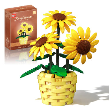 Sunflower Building Set with Motion Sensing LED Light- 465 PCS Botanical Collection Potted Plant Compatible with Lego, Artificial Flower Blocks