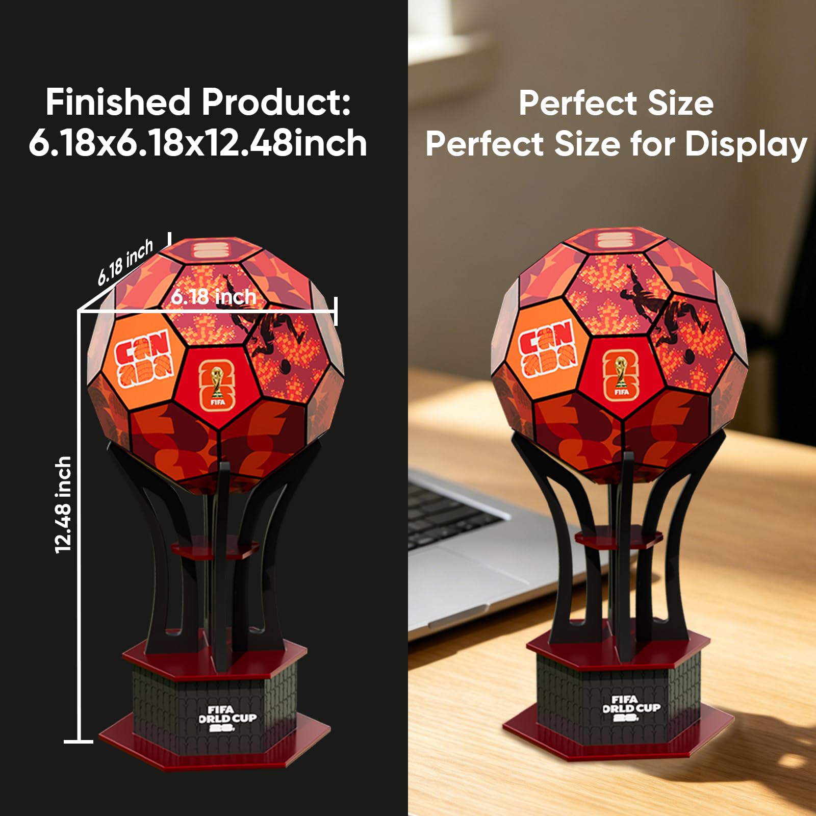 Officially Licensed FIFA World Cup 2026 3D Wooden Soccer Ball Puzzle, 165-Piece DIY Assembly Model Kit, Soccer Collectible Desk Decor for Home Office