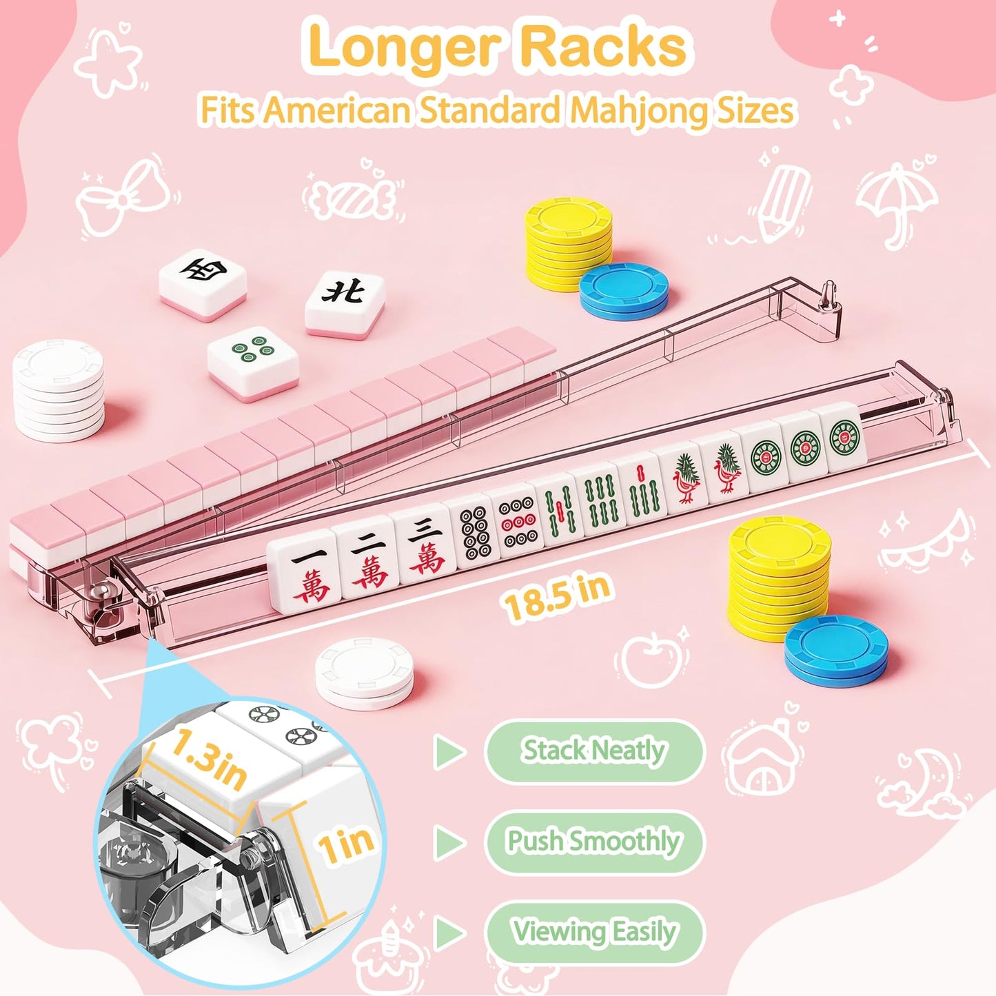 RESOVO Mahjong Racks with Pushers 4 Pack, Flip to Win-Latest Upgraded Feature, Acrylic Crystal Clear Mah Jongg Tiles Stand Holder Tray, Table Game