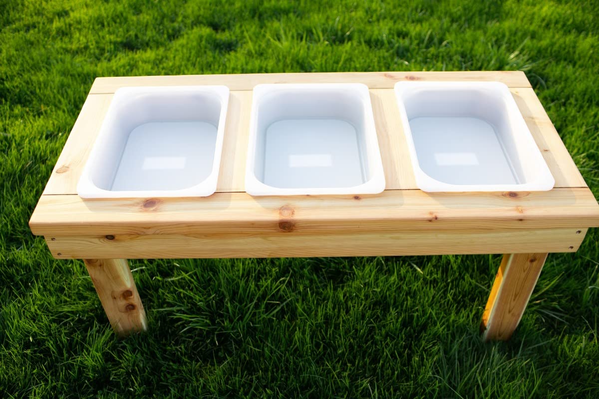 Noble Toys Wooden Toddler Triple Bin Sensory Table | Toddlers Activity Play for Outside | Sand and Water Table for Age 18 Months+ | Fill with Craft
