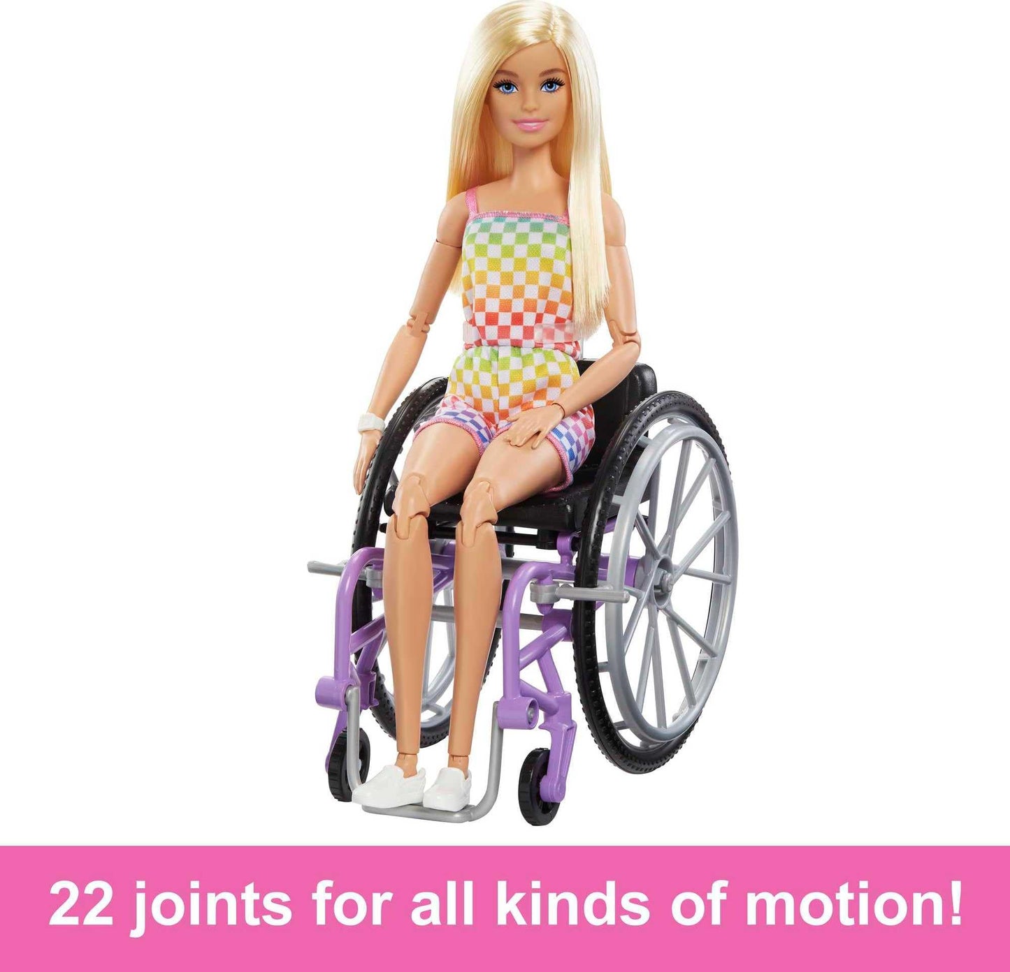 Barbie Doll with Wheelchair and Ramp, Kids Toys and Gifts, Blonde, Barbie Fashionistas, Rainbow Romper, Clothes and Accessories
