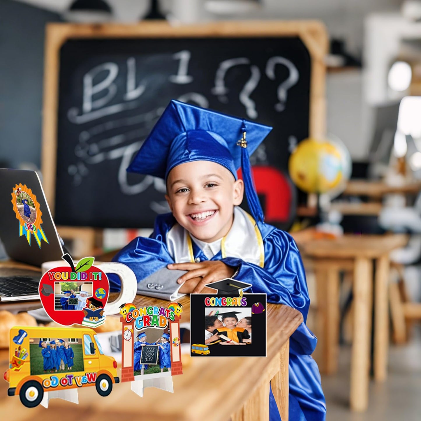 10 Pcs Kindergarten Graduation Picture Frame Crafts Kits Congrats Grad Photo Frame with Apple Bus Stickers DIY Photo Props for 2025 Graduation Party