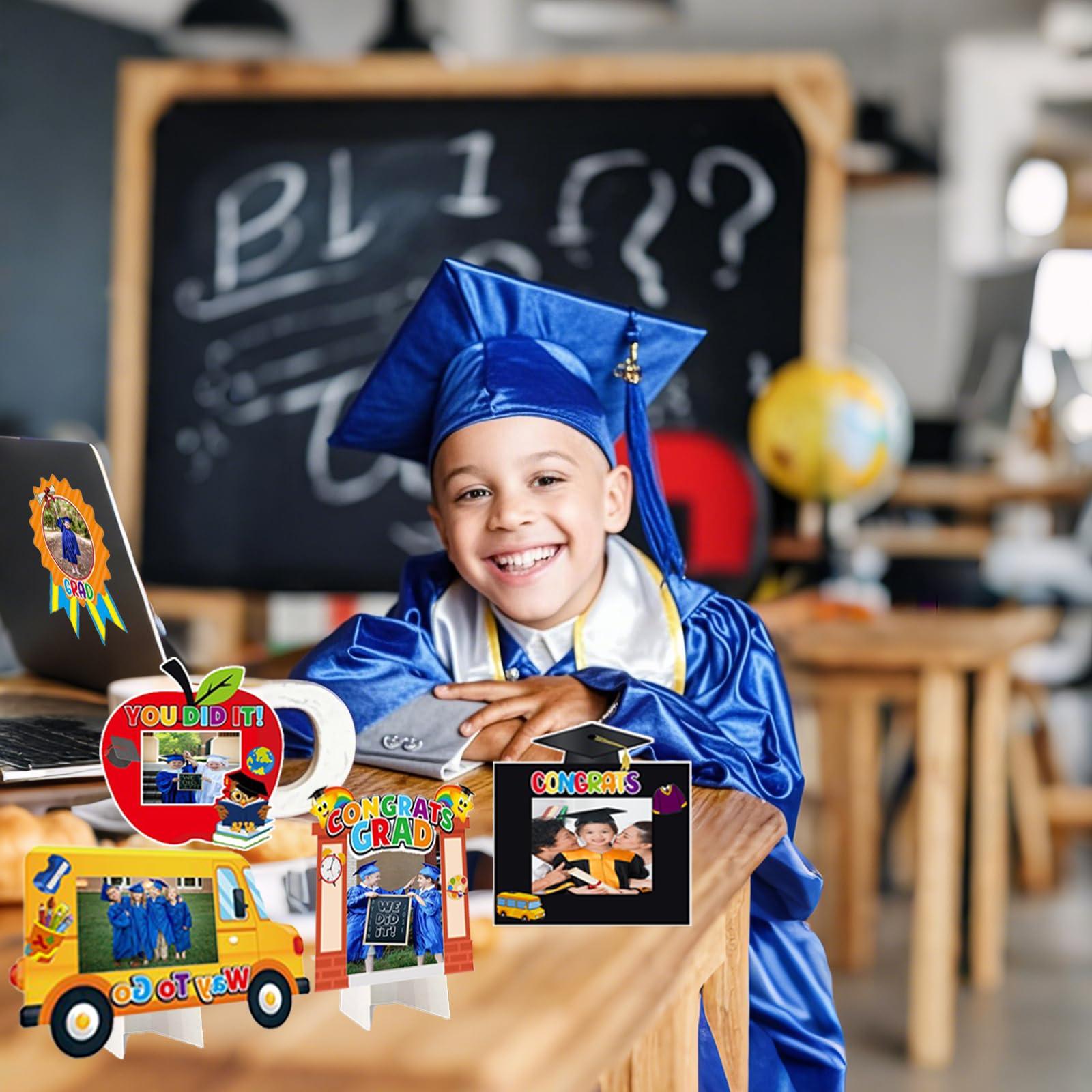 10 Pcs Kindergarten Graduation Picture Frame Crafts Kits Congrats Grad Photo Frame with Apple Bus Stickers DIY Photo Props for 2025 Graduation Party