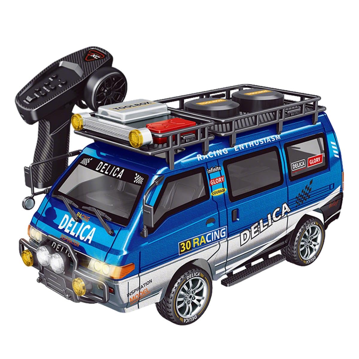 FunXylophy RC Car Van, 1/24 Scale 2.4G 2WD Full-Proportional High-Speed Drift Car with LED Lights and Reverse Function, Three-Speed Adjustable, Hobby