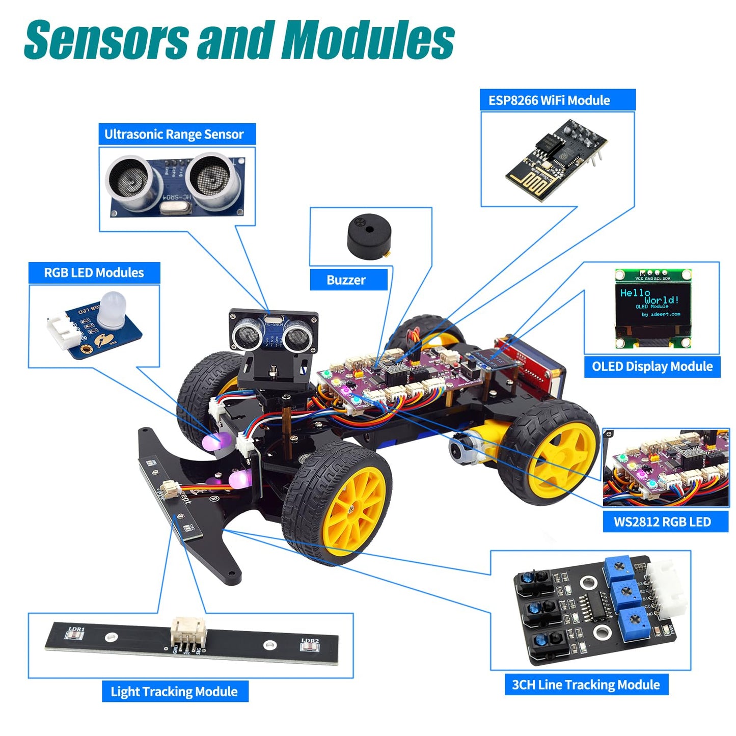 Adeept Smart Robot Car Kit for Arduino IDE, STEM Educational DIY Robotics