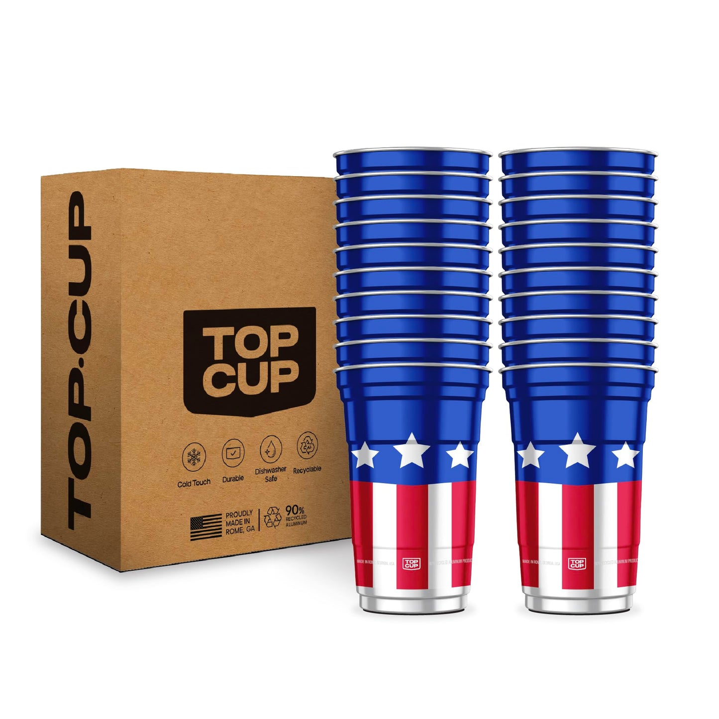 Top Cup Americana Cup | 20 oz Reusable Aluminum Party Cups 20 Count | Durable, Reusable & Recyclable, Made in USA