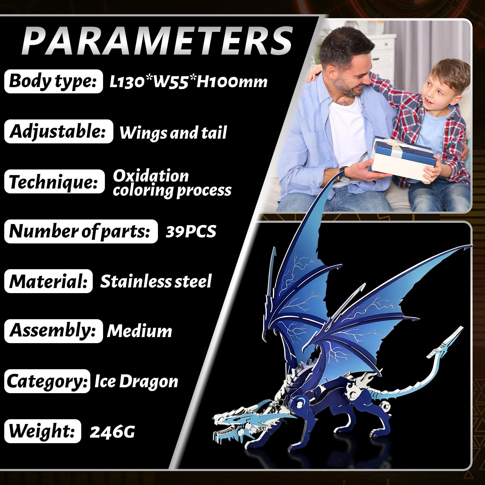 3D Metal Model Kits, Mechanical Ice Dragon 3D Metal Puzzle,Steel Warcraft Collection DIY Animal Brain Teasers Simple 3D Puzzles Home Decor Art Craft