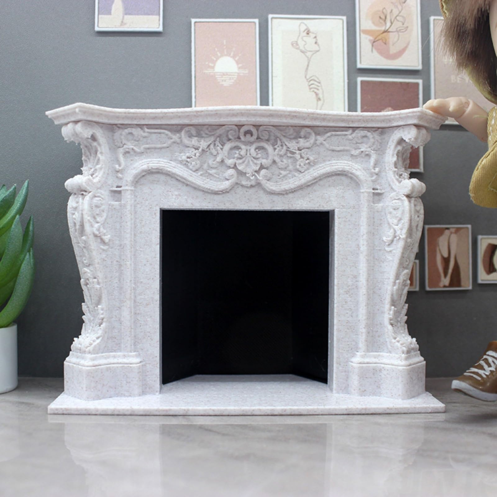 1: 12 Miniature Dollhouse Fireplace, Victorian Style, White Decorative Mantel Decoration Ornament