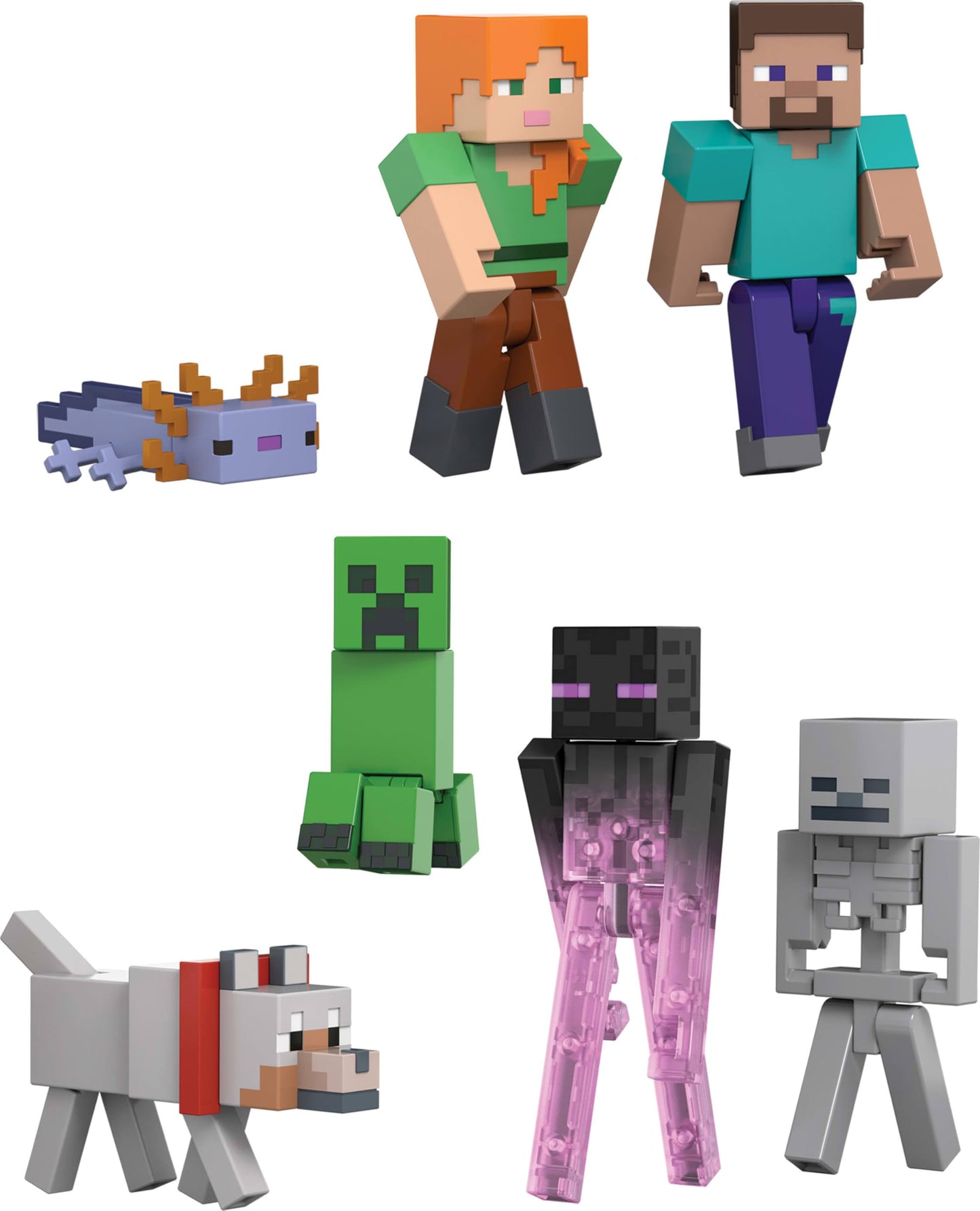 Minecraft Set of 7 Action Figures, World Builder Pack, Starter Collection of Characters in 3.25-inch Scale, Includes Steve, Ari, Enderman & More