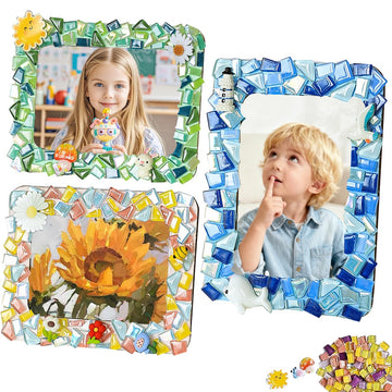 A&H Zier Decorate Your Own Mosaic Picture Frame Kit - 3 Pack DIY Arts & Crafts for Kids Ages 8-12, Valentines Day Gifts for Girls, 5x7 & 4x6 Photo