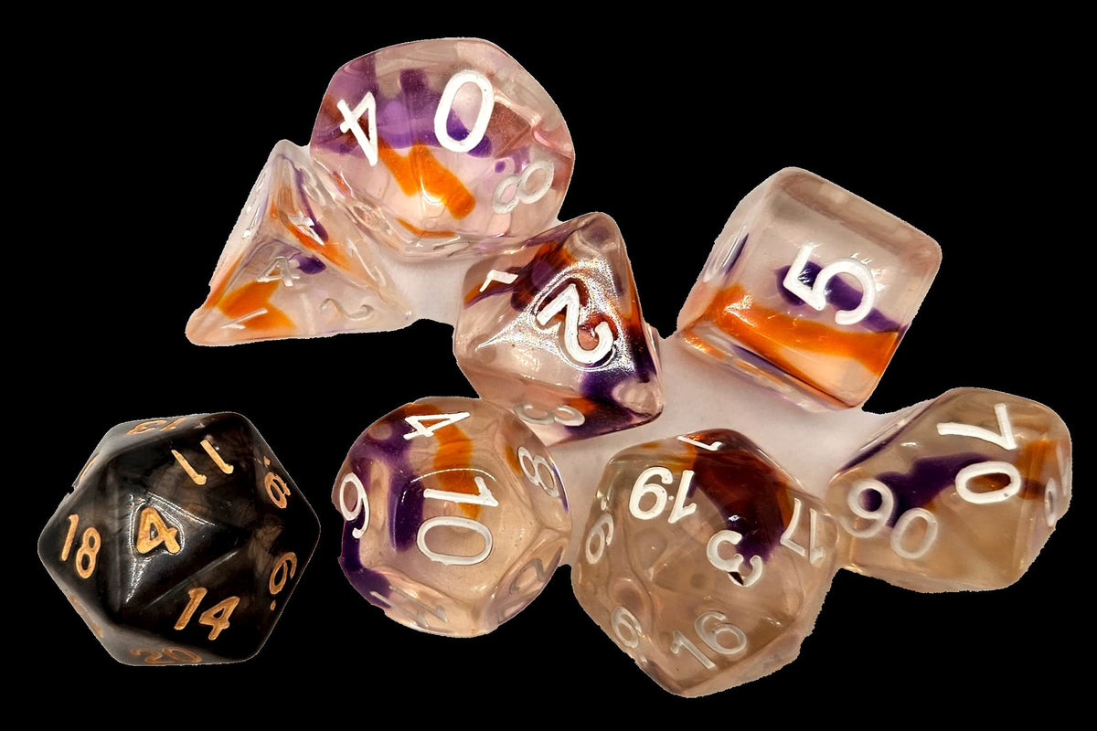 Sirius Dice SDZ000202 Translucent Purple44; Orange & Clear - Set of 7