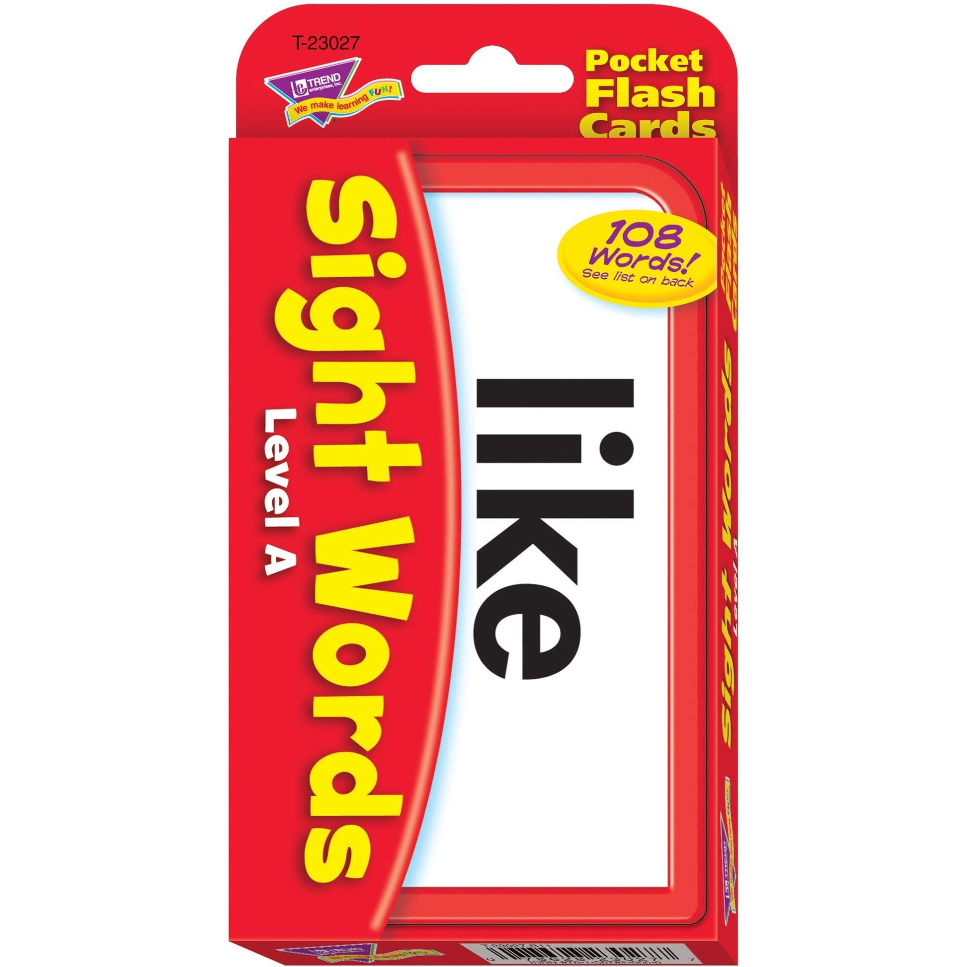 Trend Enterprises: Sight Words Level A Pocket Flash Cards, Great for Skill Building and Test Prep, 56 Two-Sided Cards Included, 108 Commonly-Used