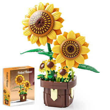 FNSJFYZS Sunflower Building Blocks Set, Artificial Flower Bonsai Model Kit for Adults, Creative Botanical Collection, Home Office Desk Decor, Ideal