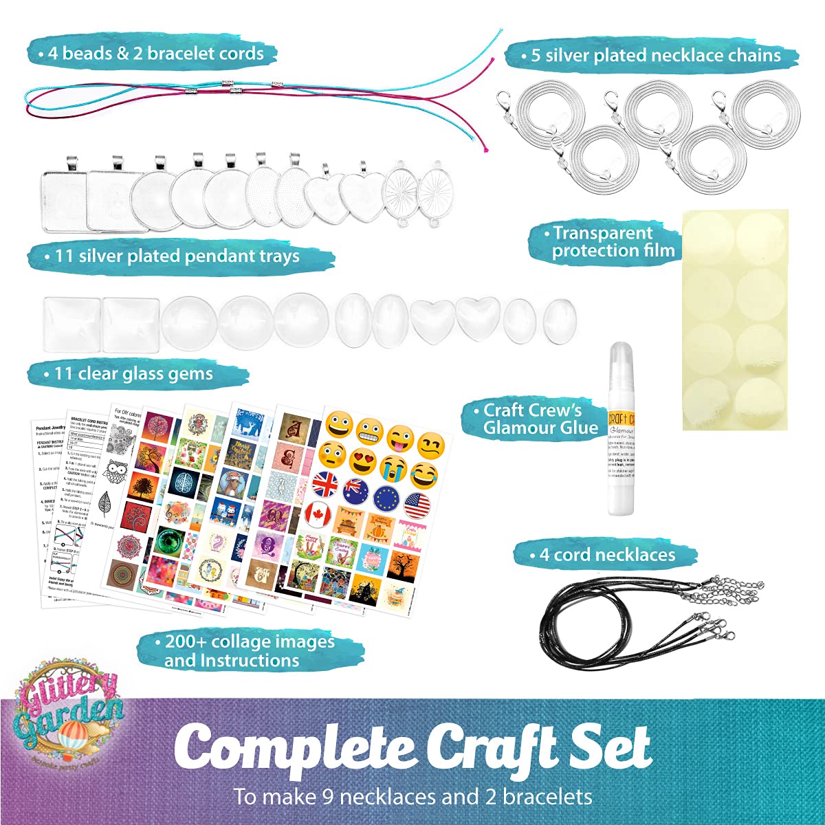 Glittery Garden Girls Jewelry Making Kit. Necklace & Bracelet Crafting Set