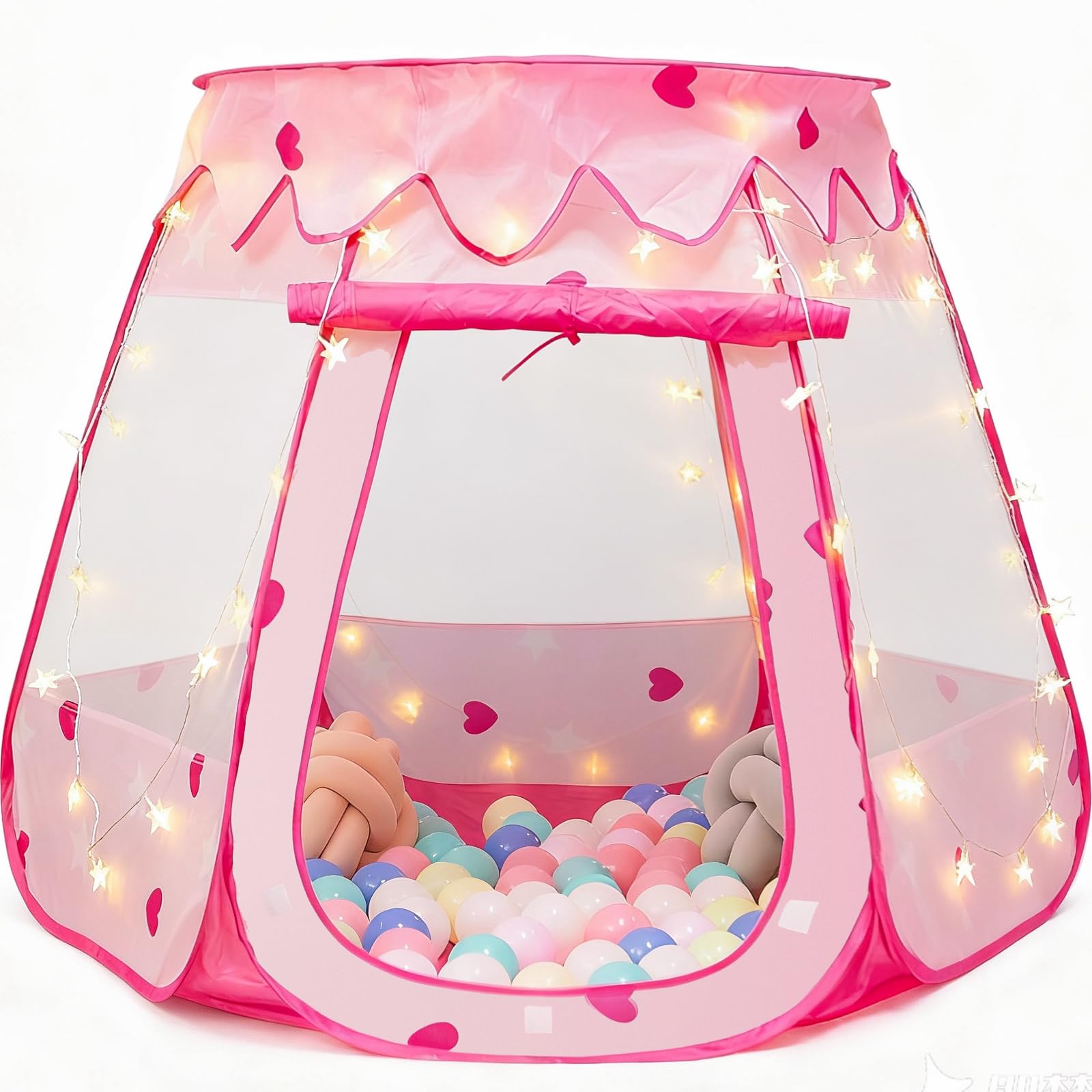 Crayline Pop Up Princess Tent with Star Light, Toys for Year Old Girl Birthday Gift, Girl Toys, Ball Pit for Girl Gift, Easy to Pop Up
