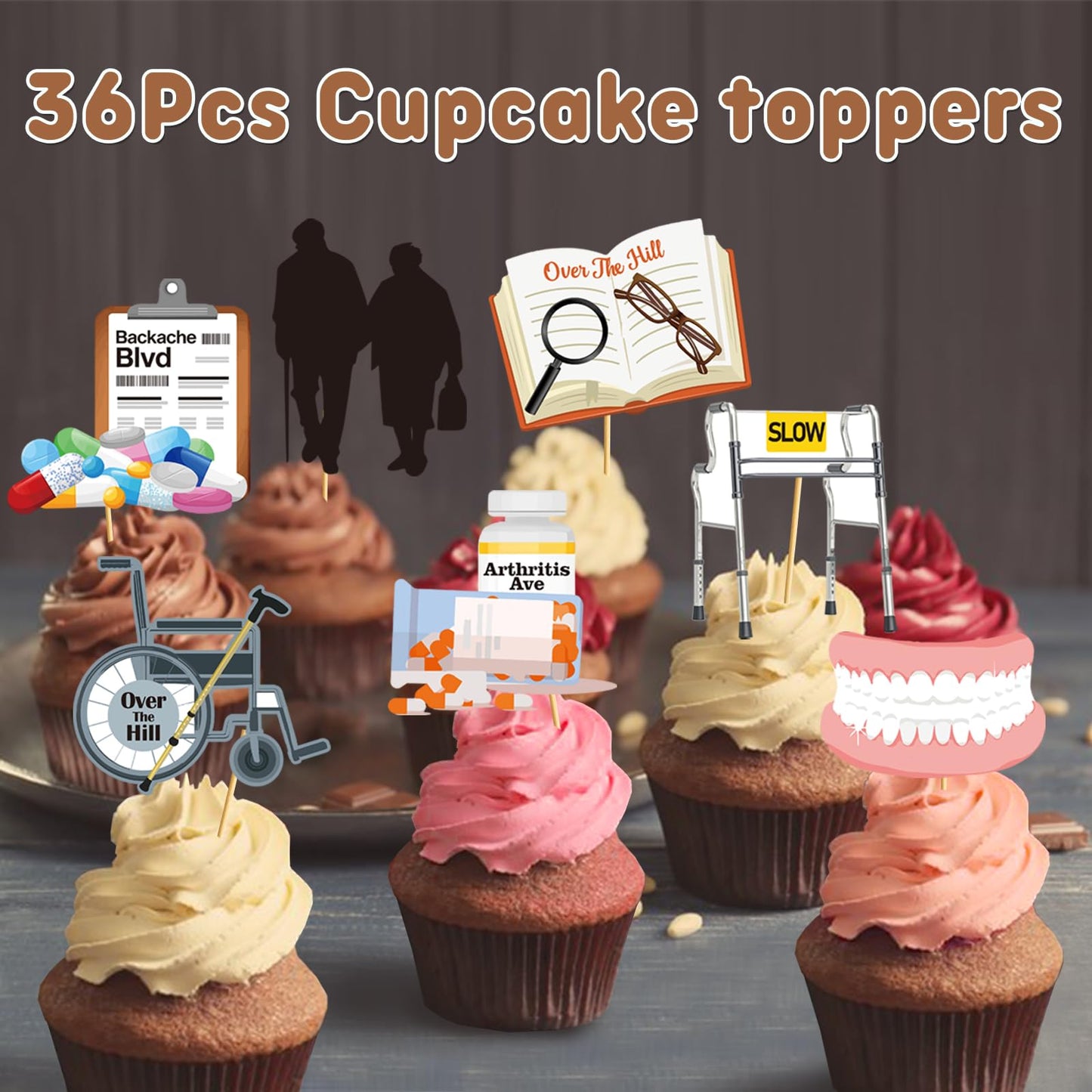 36 PCS Retirement Cupcake Toppers Over The Hill Cake Decorations Over The Hill Birthday Decorations Old People Party Decor Funny Old People Gag Gifts