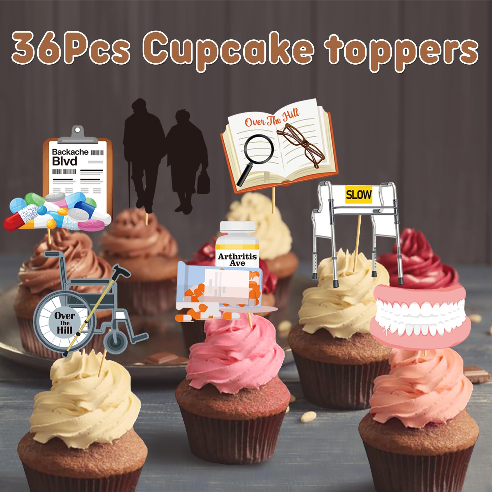 36 PCS Retirement Cupcake Toppers Over The Hill Cake Decorations Over The Hill Birthday Decorations Old People Party Decor Funny Old People Gag Gifts
