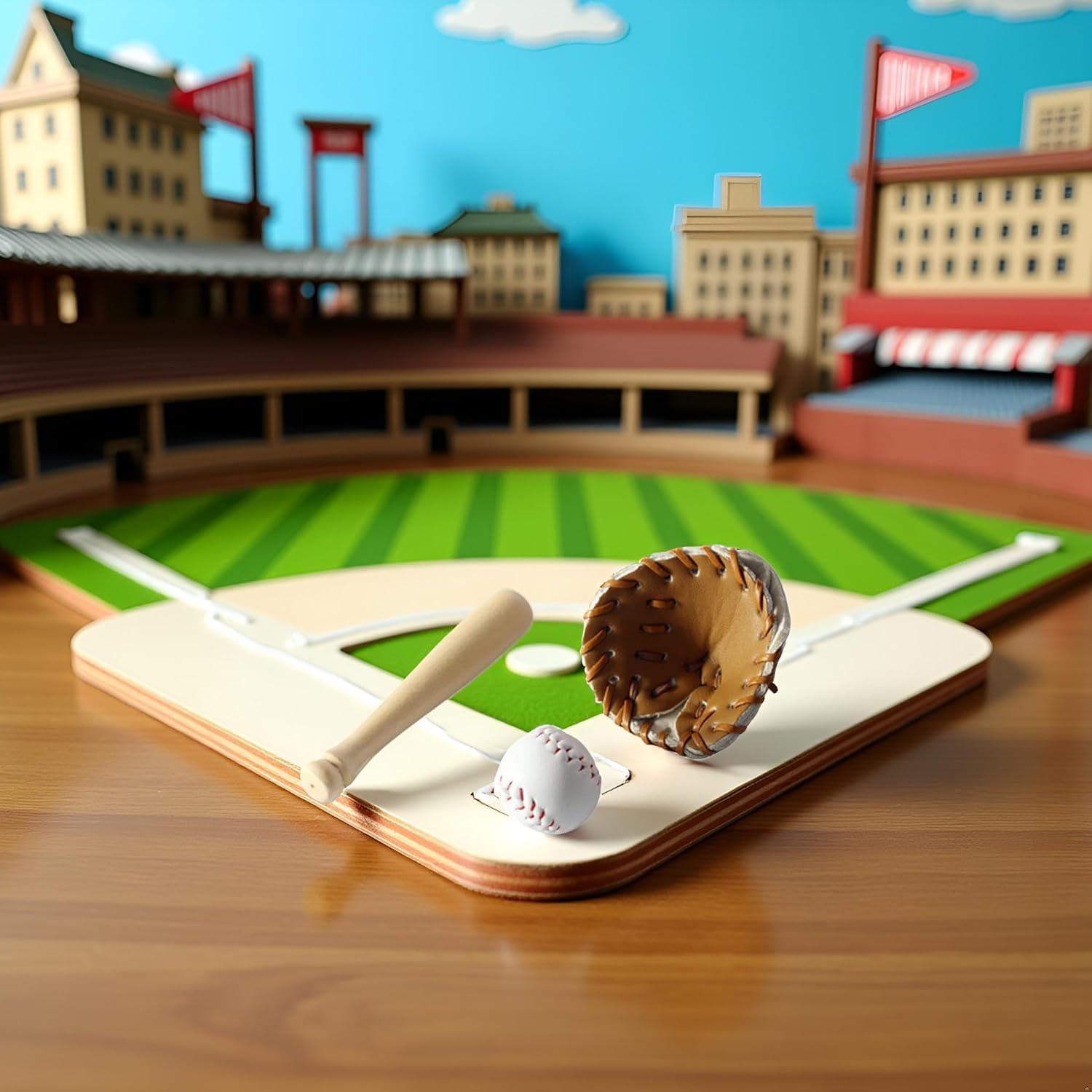 6Pcs/Set Khaki Dollhouse Baseball, 1/12 Scale Miniature Accessories, Wood Miniature Baseball Glove Set for Scene Decor