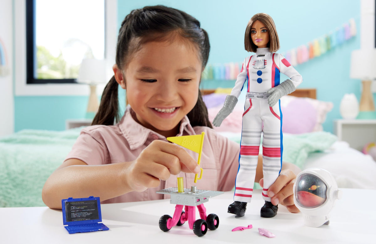 Barbie 65th Anniversary Doll & 10 Accessories, Astronaut Set with Brunette Doll, Rolling Rover, Space Helmet with Flipping Shield & More