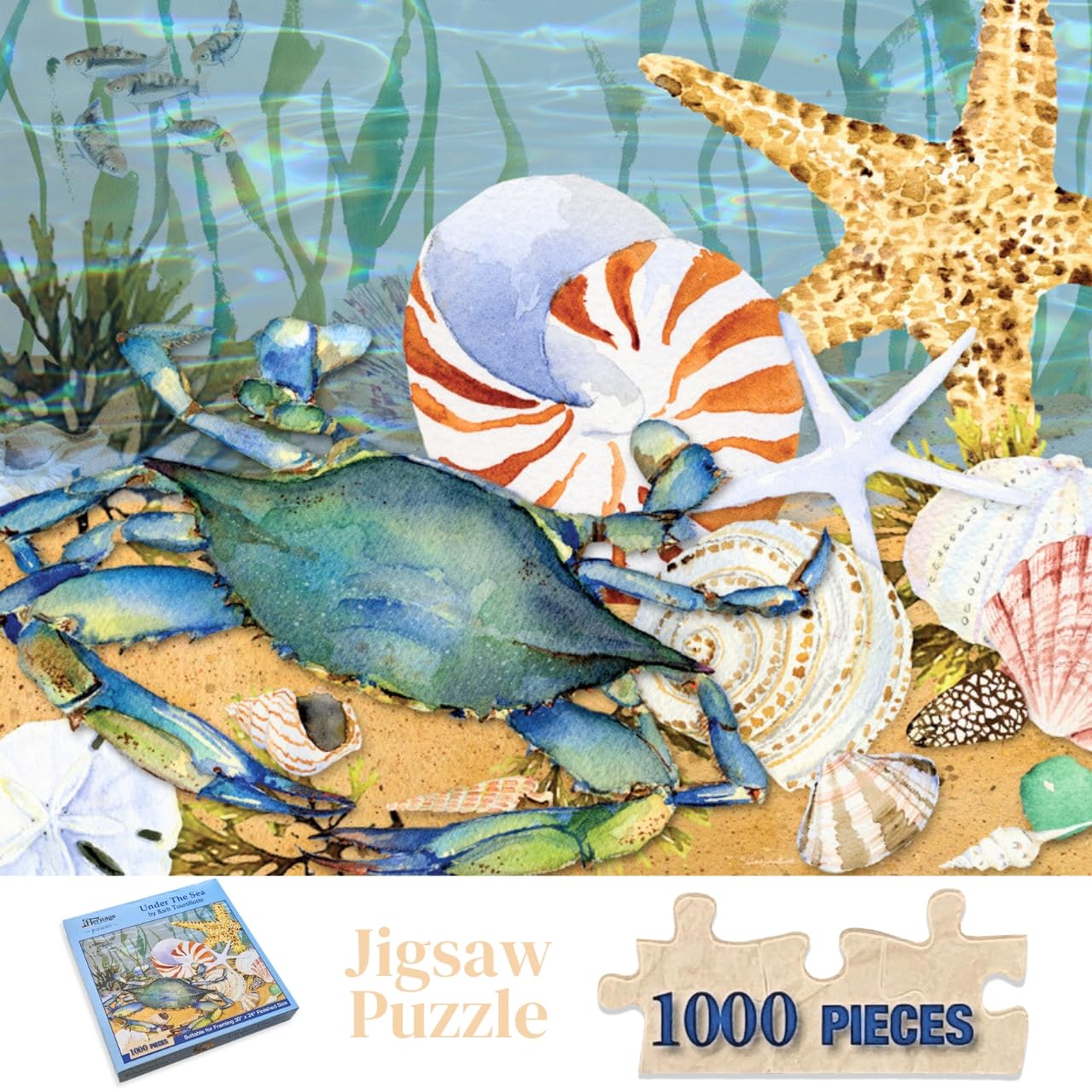 Heritage Puzzle - Under The Sea by Barb Tourtillotte 1000 Pieces Puzzles for Adults - Captivating Ocean Depths and Marine Life - Frameable Jigsaw