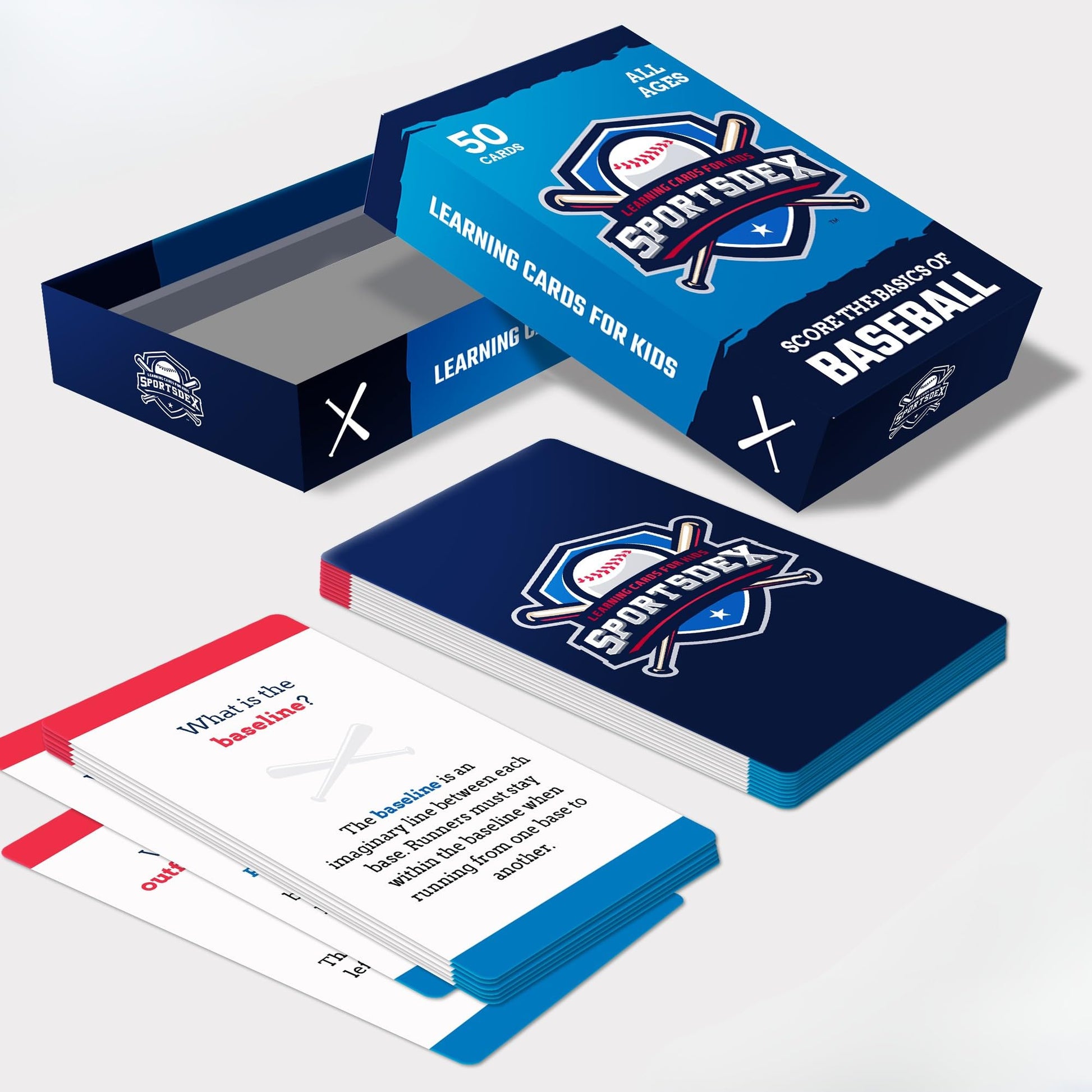 SportsDex Baseball Learning Cards | Flash Cards | Youth Baseball Coaching Cards for Beginners | Learn Rules, Plays & Skills | Fun Sports Education