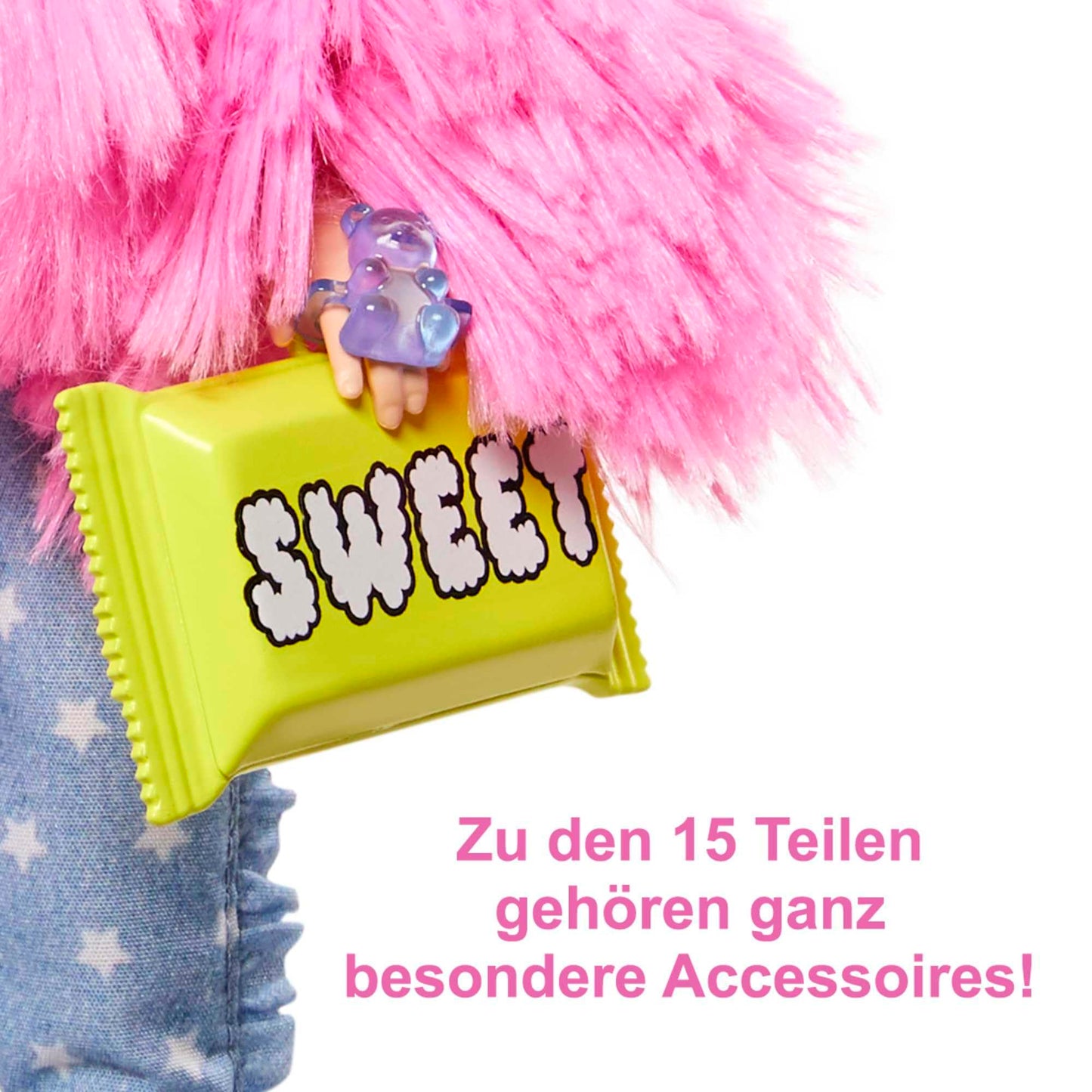 Barbie Extra Doll & Accessories with Pink-Streaked Blonde Crimped Hair in Fluffy Pink Coat with Pet Unicorn-Pig