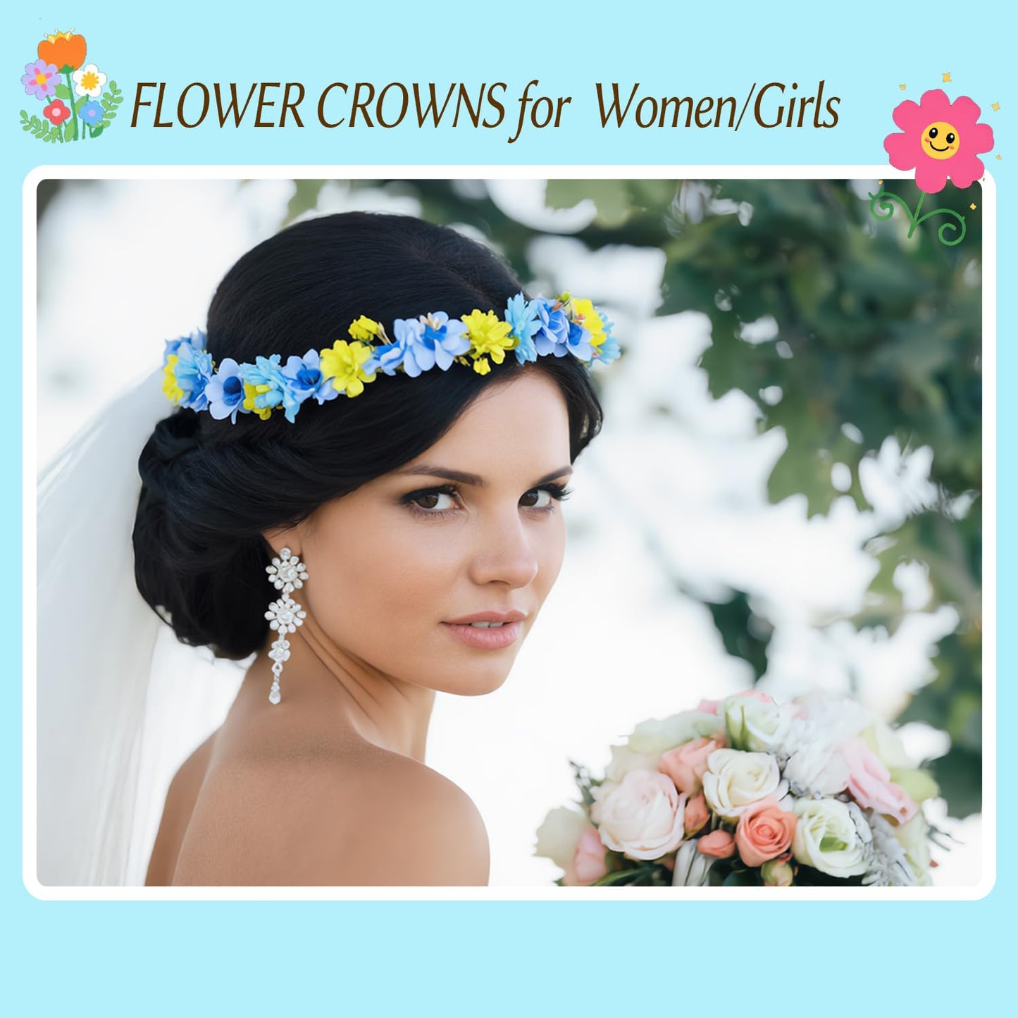WUBOMJIO Flower Crowns Craft Kit, Make Your Own 12 PCs Floral Crowns Garland Handmade Arts and Crafts Kit, DIY Fairy Flower Headbands
