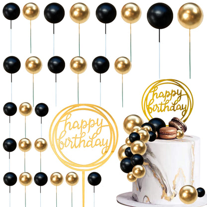 Colorful Balls Cake Topper Pearl Balls Cake Topper Happy Birthday Cake Insert Pick DIY Pile Up Insert for Wedding Birthday Party Baby Shower Cake
