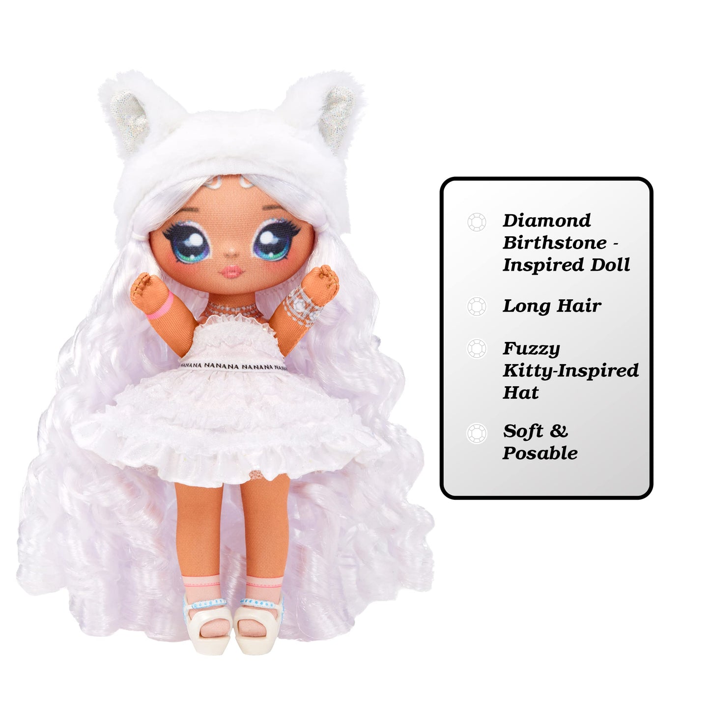 Na Na Na Surprise Sweetest Gems April Sparkles 7.5" Fashion Doll Diamond Birthstone Inspired with White Hair, Ruffle Satin Dress & Brush, Poseable