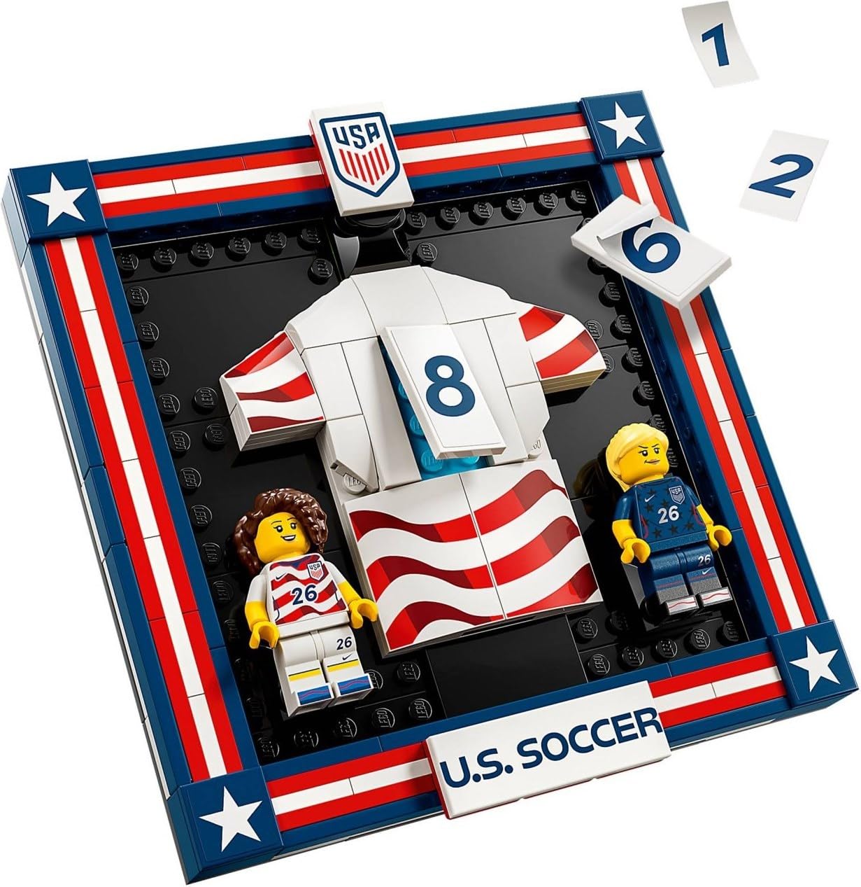 LEGO Editions 2026 U.S. Soccer National Team Jersey Set #43033 - 167 Pieces, Customizable Framed Jersey Display with 2 Minifigures | Ages 10+ | World